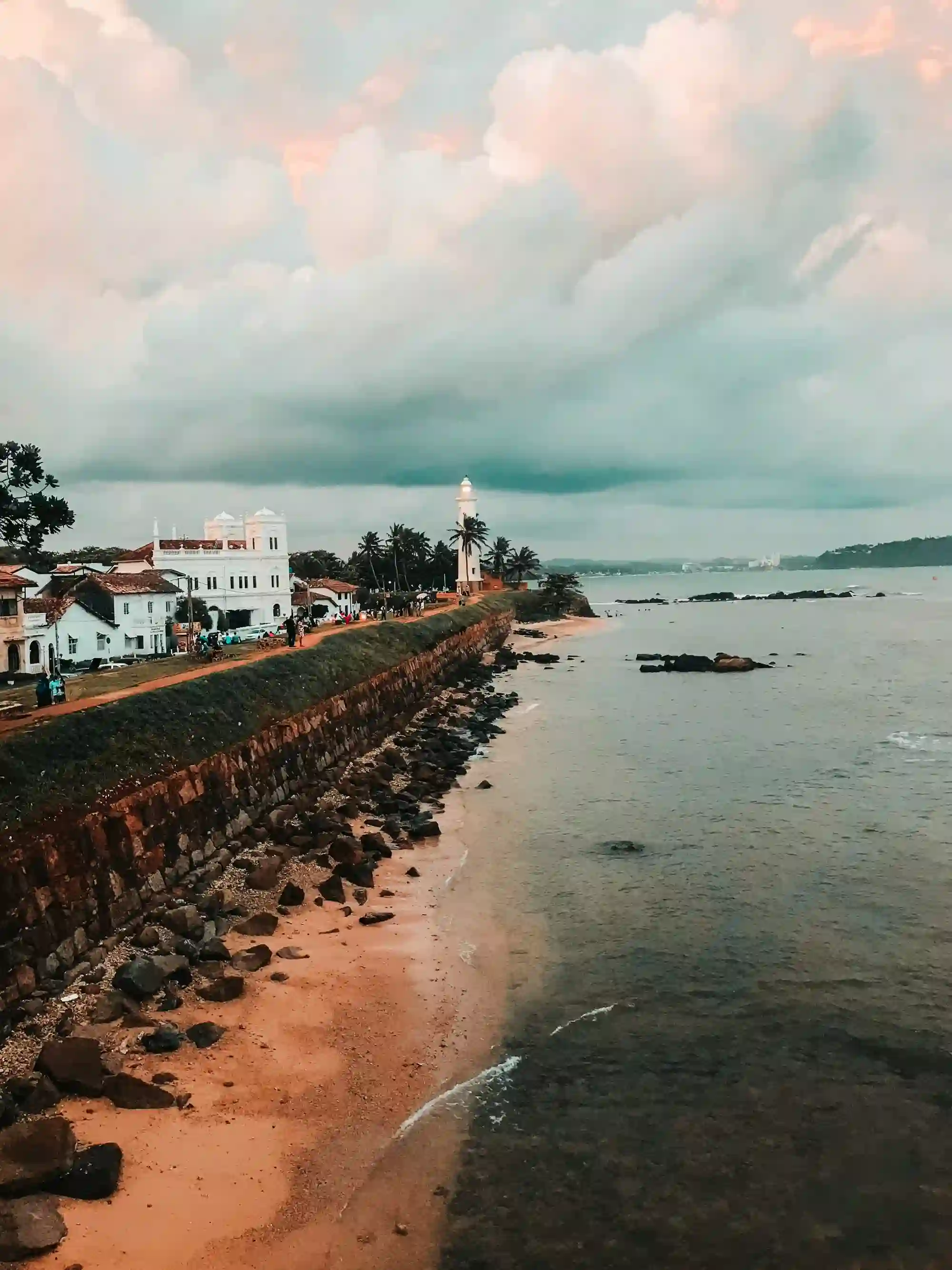 Galle Lighthouse and Rampart Beach at Sunset